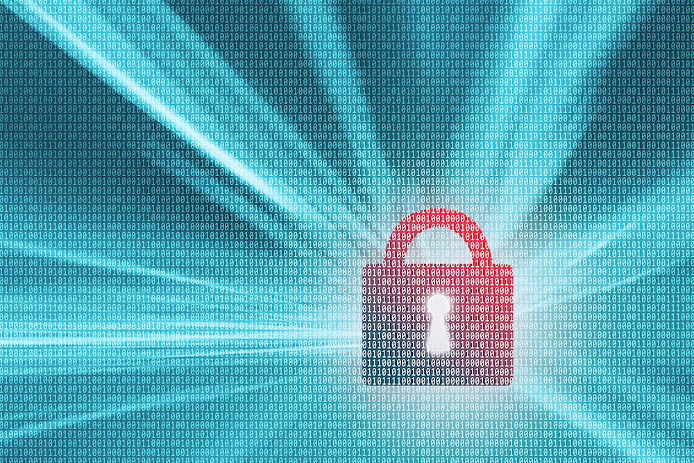 Turquoise and red color closed padlock illustration